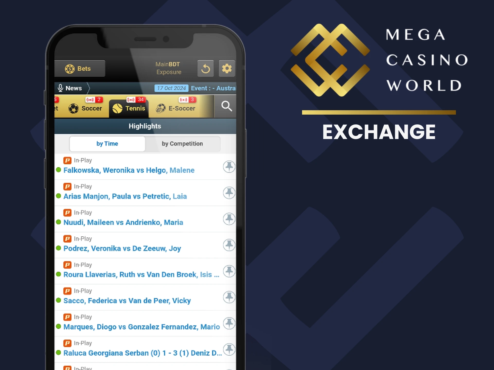 Set your own odds on the betting exchange in Mega Casino World APK.