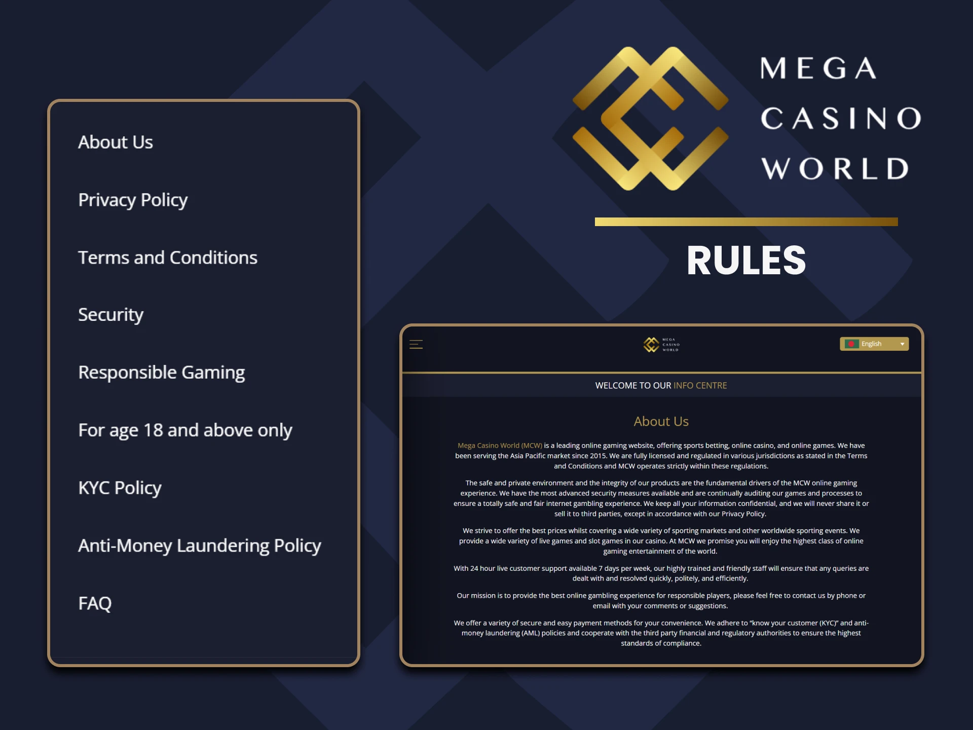 A list of general MCW Casino Bangladesh rules that must be followed.