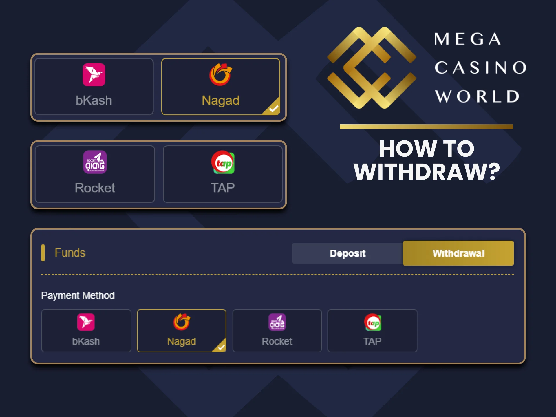 Withdraw your winnings to any available payment system at MCW.