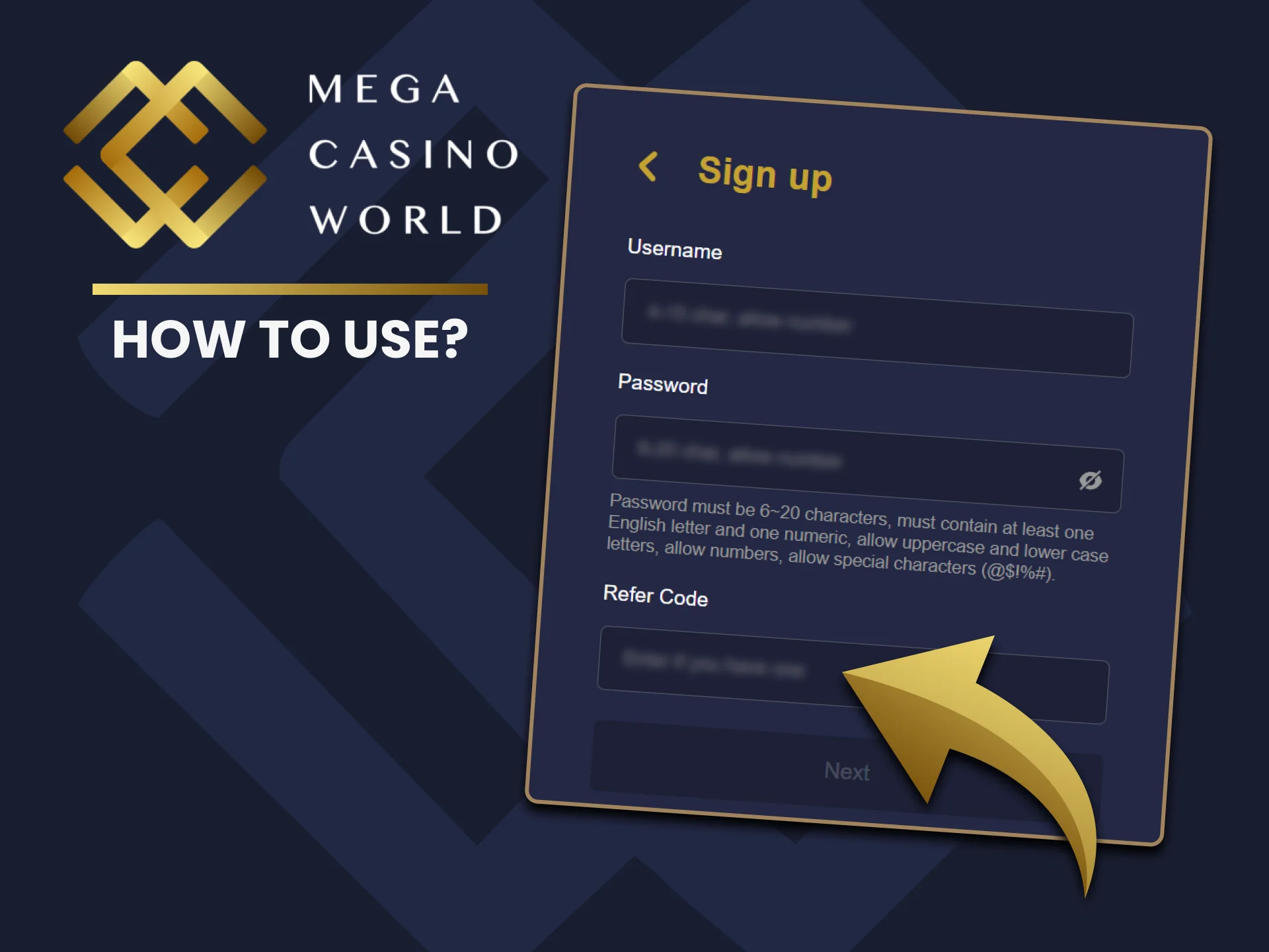 How to implement the Mega Casino World referral code.