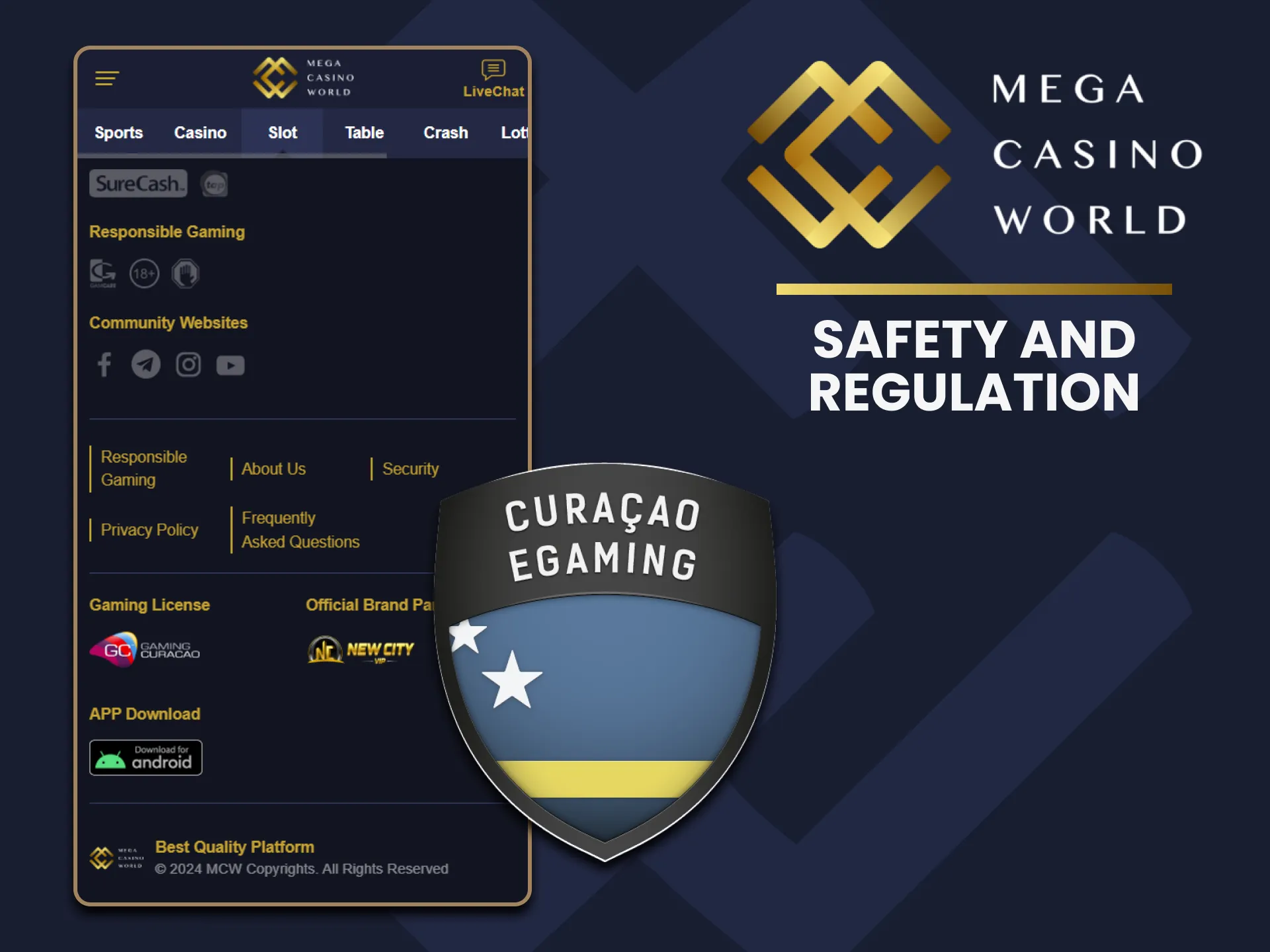 The security and control of Mega Casino World.